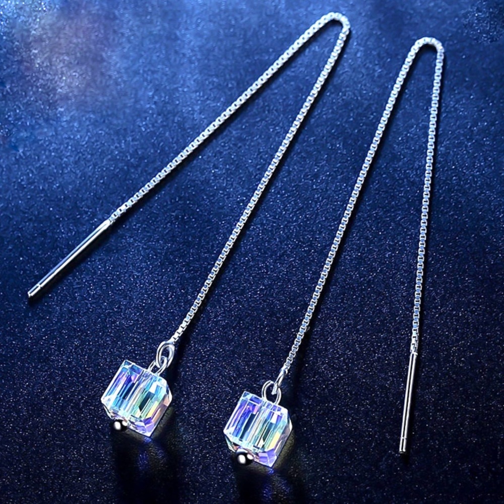 Swarovski Elements Crystal Cube Threader Earrings - Picture 2 of 8